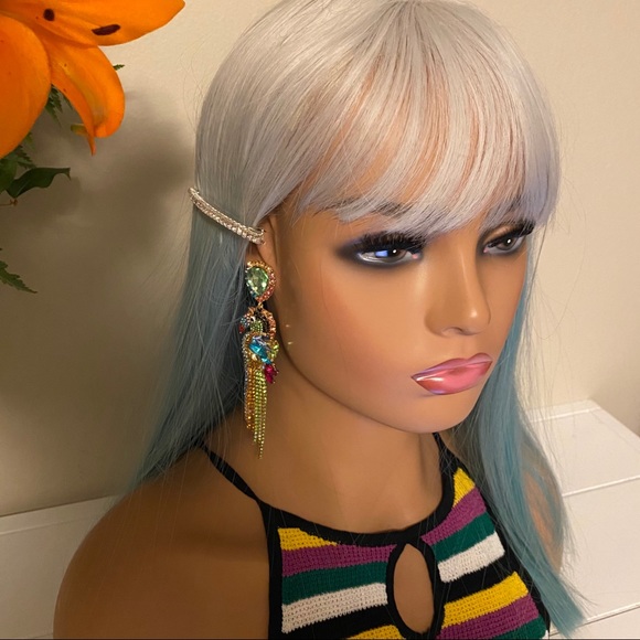 Silver to blue ombré bang straight wig - Picture 9 of 10